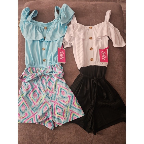 Justice Other - NWT Justice Girls Cold Shoulder Ruffle Rompers - Boho Tribal Print & Classic B/W